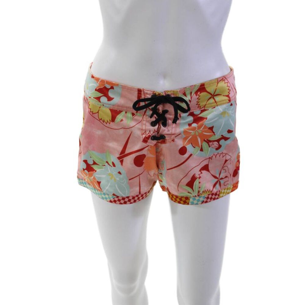 TWP Womens Floral Print Lace-Up Tied Slip-On Mini Casual Shorts Pink Size M